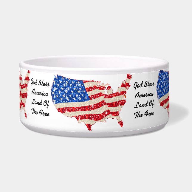 Écuelle Chien Bowl USA Drapeau Dieu béni Amérique (Devant)