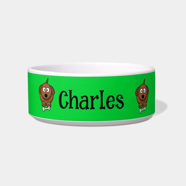 Écuelle Chien Brown avec os personnalisé sur vert (Devant)