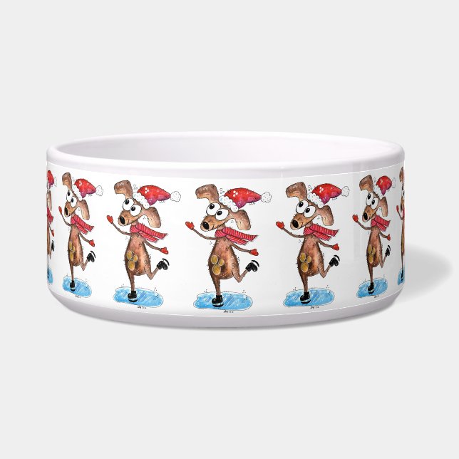 Écuelle Chien de Noël Whimsical sur patins à glace (Devant)