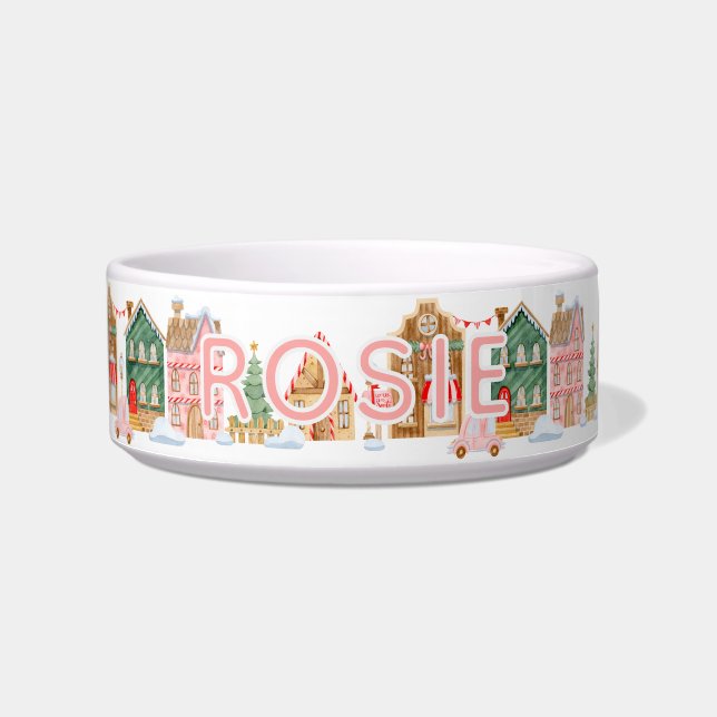 Écuelle Chien de ville de Noël rose mignon (Devant)