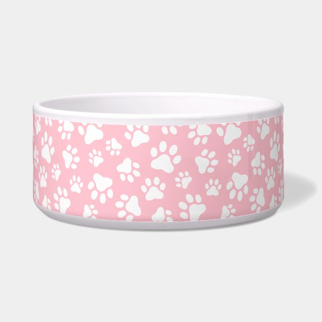 Écuelle Chien mignon Paw Motif blanc et rose pastel (Devant)