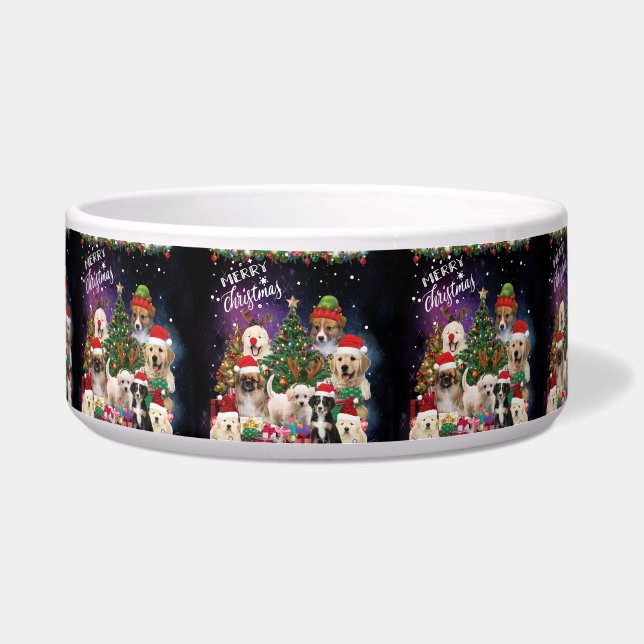 Écuelle Chiens Joyeux Noël Lumière (Devant)