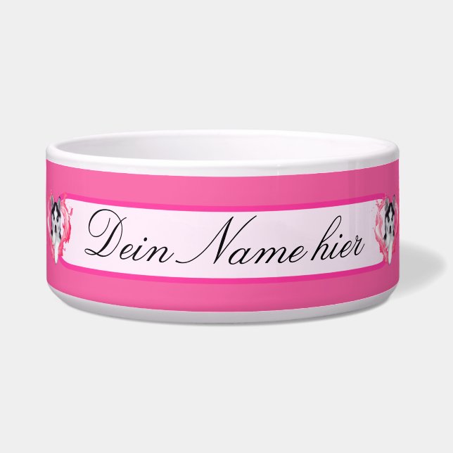 Écuelle Chiot huppé avec coeur de chienne rose (Devant)