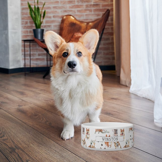 Écuelle Chirac Pembroke Corgi Gallois à l'aquarelle | Mono (Créateur téléchargé)
