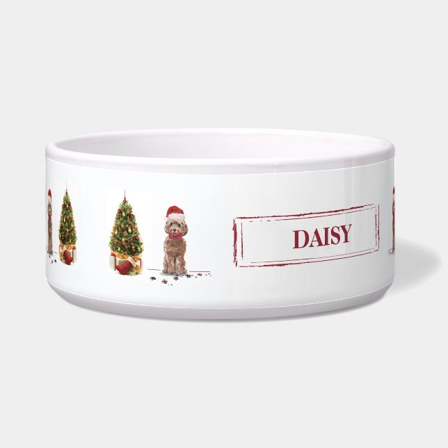 Écuelle Cockapo Brown Funny Chien de Noël et Arbre (Gauche)