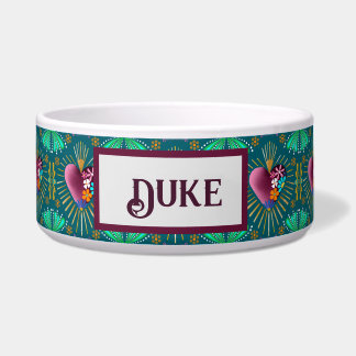 Écuelle Coeur bordeaux avec fleurs et rayons dorés