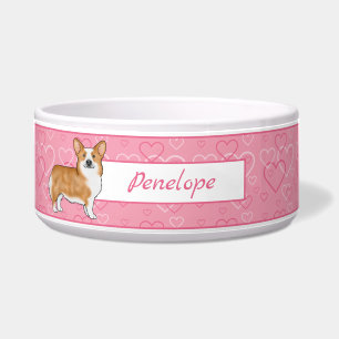 Écuelle Corgi gallois de Pembroke rouge sur cœurs roses av