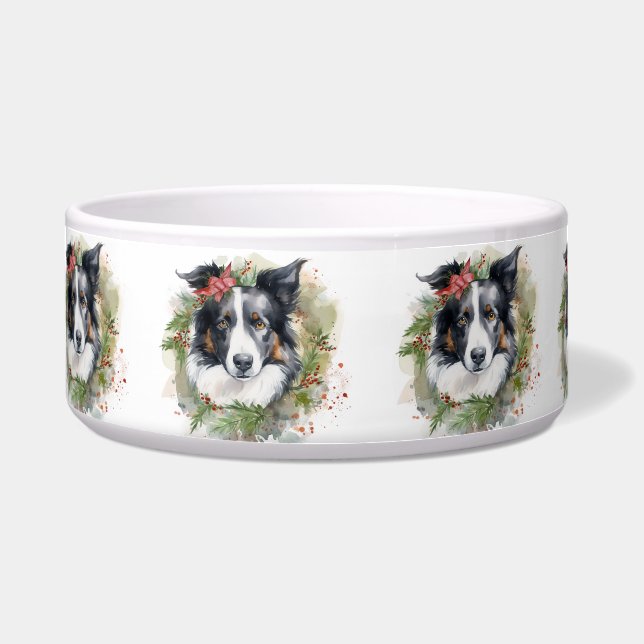 Écuelle Couronne de Noël Border Collie Chien de fête (Devant)