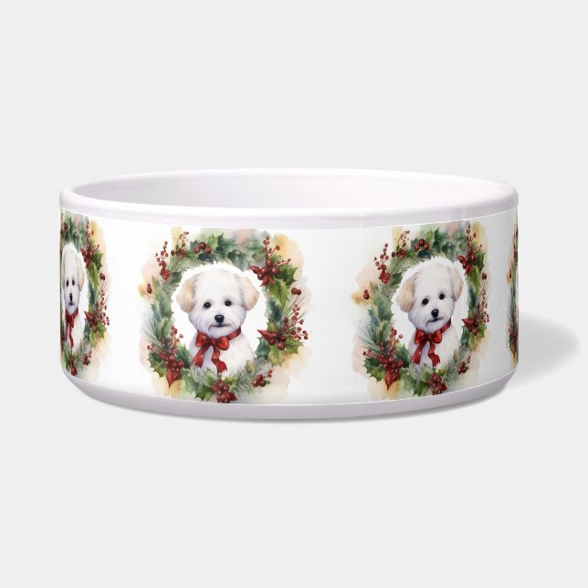 Écuelle Couronne de Noël festive Bichon Frise (Devant)