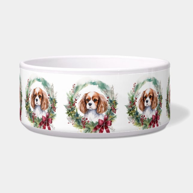 Écuelle Couronne de Noël festive Cavalier King Puppy (Devant)