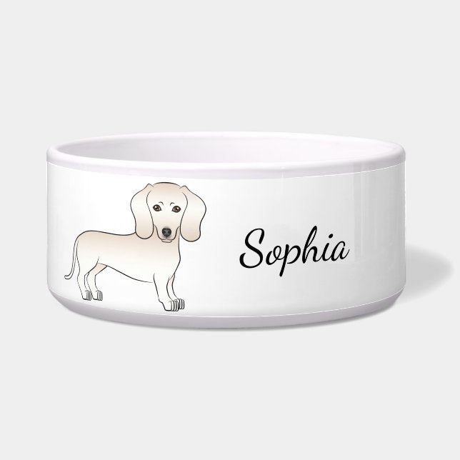 Écuelle Crème Manteau lisse Dachshund Cartoon Chien et nom (Devant)