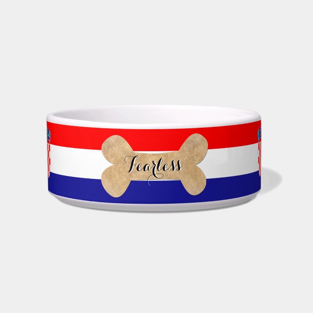 Écuelle Croatie Chien Bowl, Nom de l'animal, Drapeau croat (Devant)