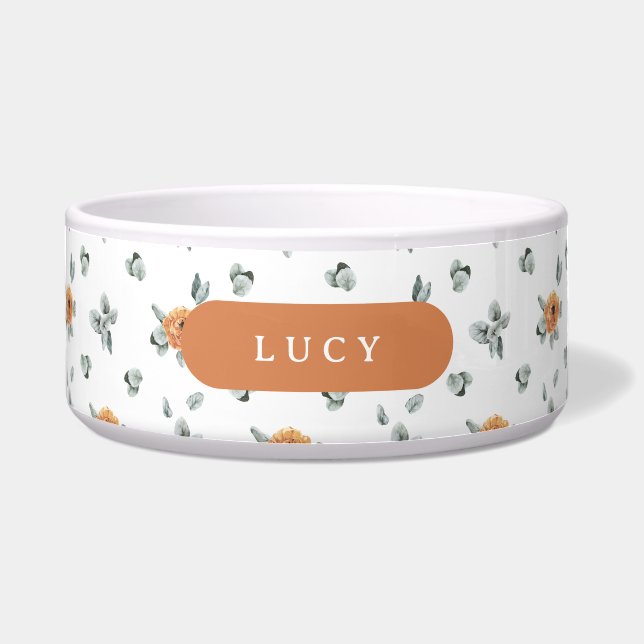 Écuelle Cute Boho Terracotta Floral Green Nom personnalisé (Devant)