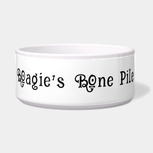 Écuelle Cute Bone Text Black & White Personnalisé Animal
