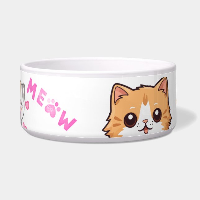 Écuelle Cute Cartoon Chat Pet Bowl - "Meow" Love Design (Devant)