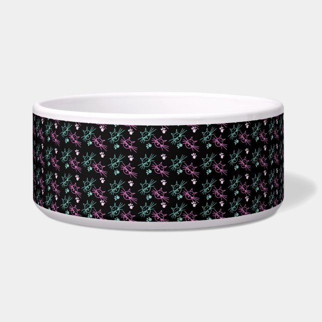 Écuelle Cute Chat Doodle rose Turquoise Noir (Gauche)