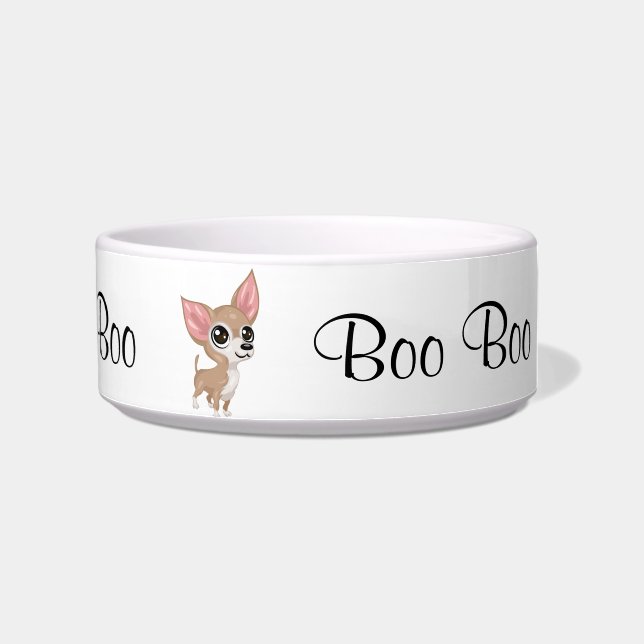 Écuelle Cute Chihuahua White Pet Bowl Ajouter un nom (Droite)