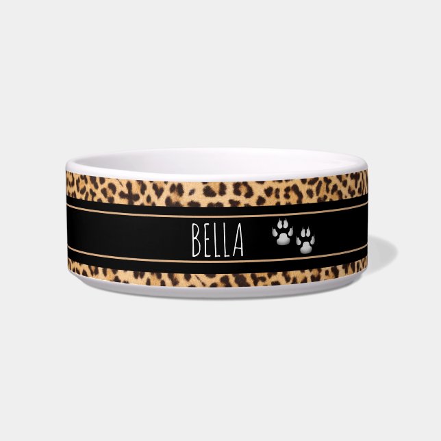 Écuelle Cute Leopard Empreintes de pattes Personnalisé Ani (Devant)