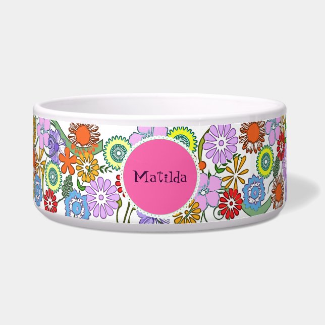 Écuelle Cuvette en céramique de chien coloré de fleurs (Devant)