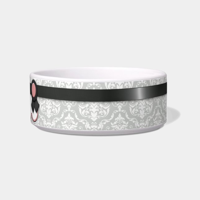 Écuelle Cuvette mauve et grise de chat de damassé de (Droite)