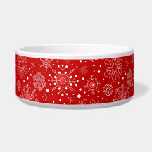 Cuvette rouge d'animal familier de Noël blanc de
