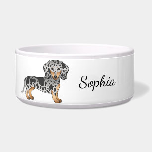 Écuelle Dachshund à poil court bringé noir et tan & Nom