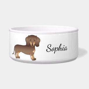 Écuelle Dachshund à poils courts chocolat et tan & nom