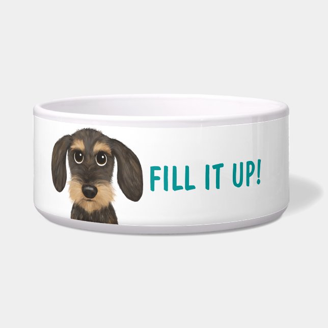 Écuelle Dachshund À poils durs| Teckel avec texte personna (Devant)
