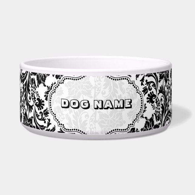 Écuelle Damas florales noires et blanches 4 monogrammes (Devant)