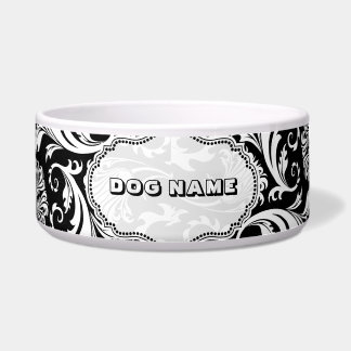 Écuelle Damas florales noires et blanches 5 monogrammes