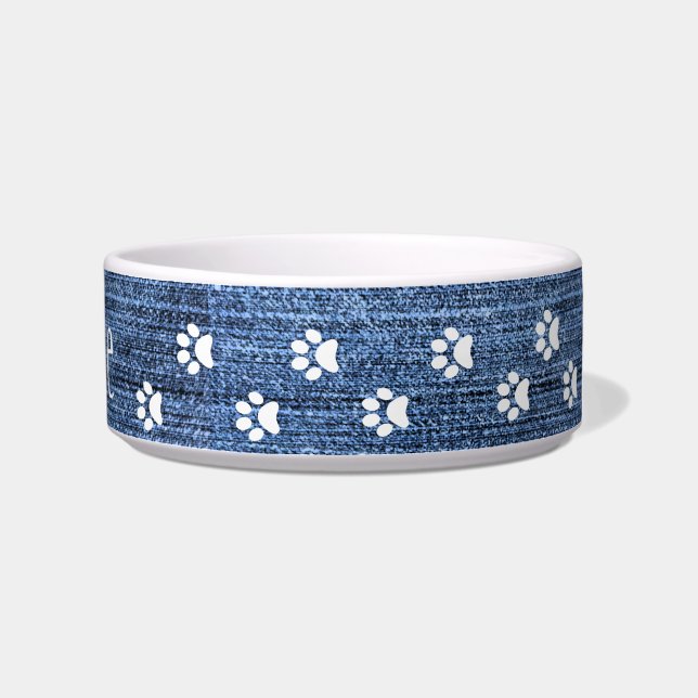Écuelle Denim et Empreintes de pattes blancs Design Pet Bo (Droite)
