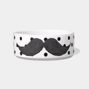 Écuelle Dessin drôle de moustache et pois noir