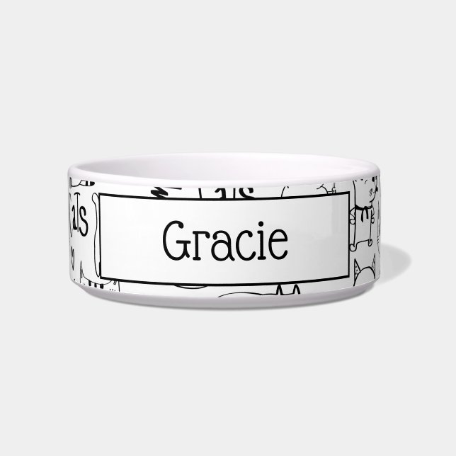 Écuelle Doodles de chat, Funny Black et White Kitties Moti (Devant)