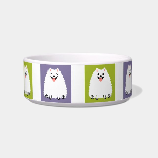 Écuelle Drôle Blanc Poméranien Cartoon Chien Cute Pommie (Devant)