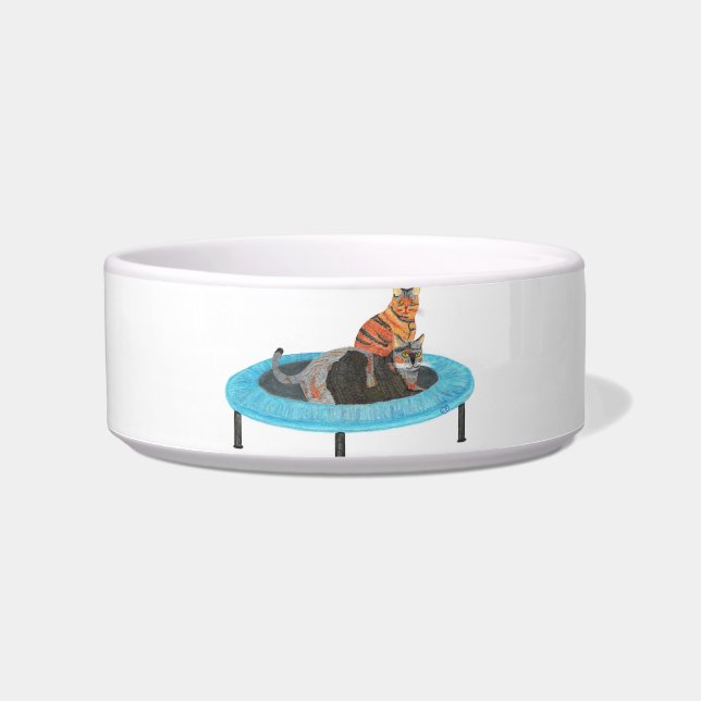 Écuelle Drôle Trampoline Peinture de chats, Plat pour anim (Devant)