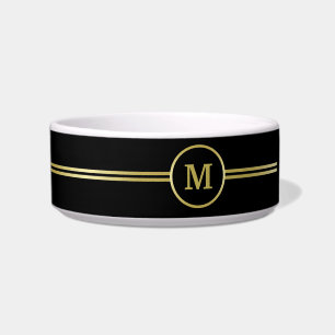 Écuelle Élégant or Monogramme personnalisé sur noir