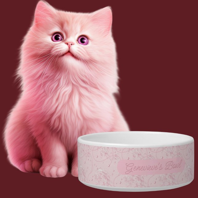 Écuelle Élégant Perles rose personnalisées Motif Chat (Créateur téléchargé)