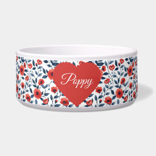 Écuelle Elégante Fleur de Pavot Rouge Personnalisé Pet Bow