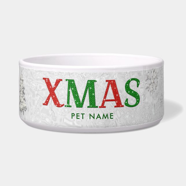 Écuelle Elégante Pierre rouge verte Rhinestone Joyeux Noël (Devant)