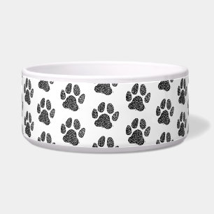 Écuelle Empreinte de patte de chien noir et blanc Linocut