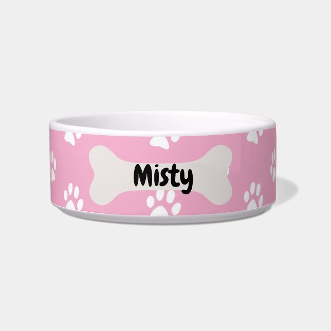 Écuelle Empreinte de patte de chiot rose personnalisé (Devant)
