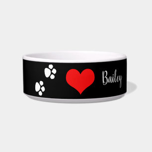 Écuelle Empreintes de pattes Black White Red Cute Monogram