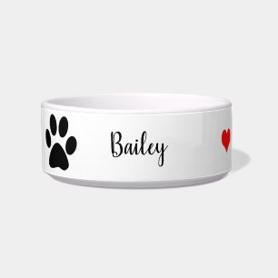 Écuelle Empreintes de pattes Black White Red Cute Monogram