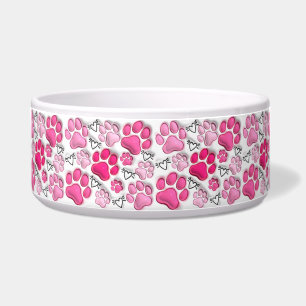Écuelle Empreintes de pattes et coeurs 3D rose Chat Chien