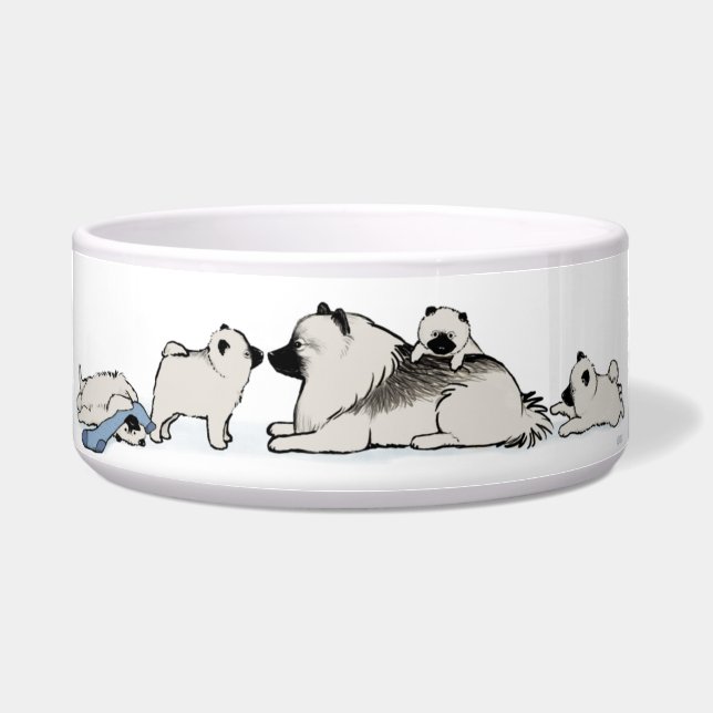 Écuelle Famille de Keeshond avec la chaussette bleue (Devant)