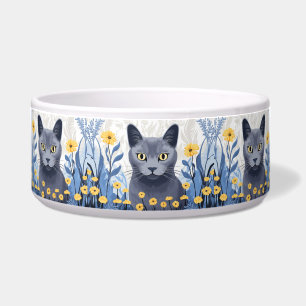 Écuelle Fleurs Jaunes Chat Bleu Russe