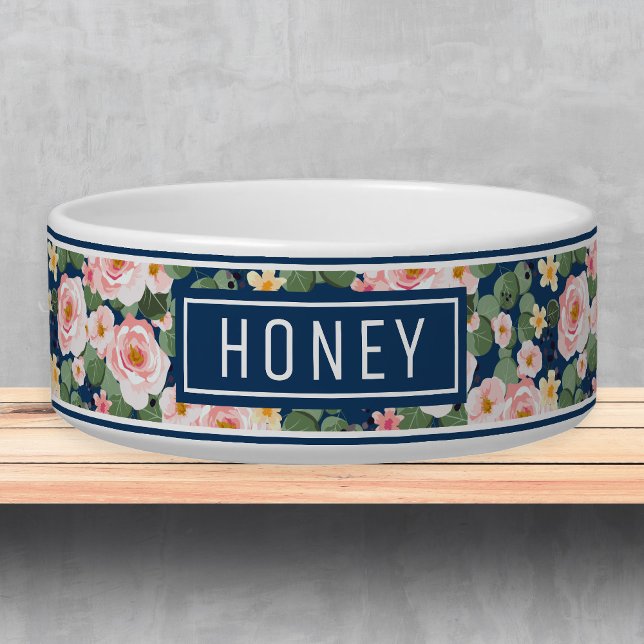 Écuelle Floral Pink Blue Motif Nom Modèle Pet Bowl (Créateur téléchargé)