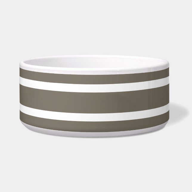 Écuelle For Stylish Pets – Taupe & White Striped Ceramic  (Gauche)