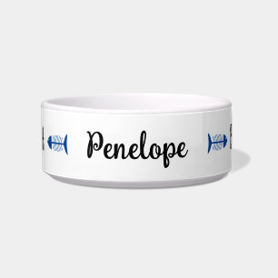 Écuelle Fun Bone Appetit Pun Personnalisé Blue & Black Cat
