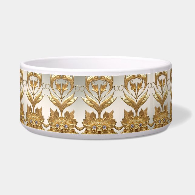 Écuelle Golden Wavy Feuille Floral Ceramic Pet Bowl (Gauche)
